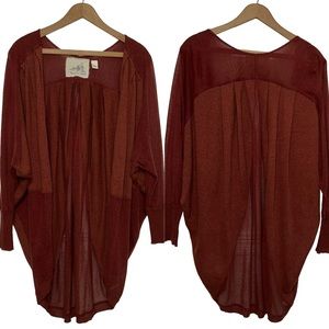 Anthropologie Angel of The North Rust Open Cardigan Sweater Sheer Panels Small